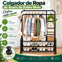 GENERICO - Perchero Ropero Organizador con Ruedas Multinivel Negro 110 x 56 x 165 cm