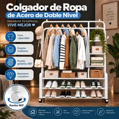 GENERICO - Organizador De Ropa Perchero Multinivel Con Ruedas De Acero - Blanco