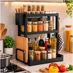 GENERICO - Organizador Condimentero Especiero de Cocina 3 Niveles Negro