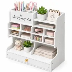 INSPIRA MARKET - Organizador de Escritorio Multifuncional con 24 Compartimentos y Cajón 28 x 15 x 30 cm