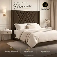 BARAKA HOME - Cama Tapizada Florencia + Base de Cama Luton 2plz - Chocolate