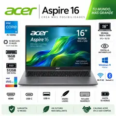 ACER - Laptop ACER Aspire Intel® Core™ i5-1334U 16GB DDR5 512GB SSD 16" WUXGA Windows 11