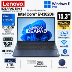 LENOVO - Laptop Lenovo IdeaPad Slim 3 15IRH10 Intel Core i7-13620H 16GB DDR5 1TB SSD 15.3" WUXGA W11 PRO 83K1016ELM