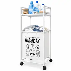 MINARI - Organizador de Lavandería con Cesta para Ropa Repisa y Ruedas Blanco OL20