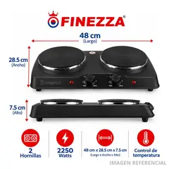 FINEZZA - Cocina Eléctrica de Mesa Finezza FZ-204D4N 2 Hornillas 2250W Negra