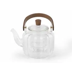 GENERICO - Tetera de borosilicato de Acanalado y Madera Oscura