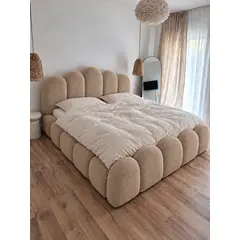 GENERICO - Cama Tapizada Queen con Cabecera y Tarima Duna Beige
