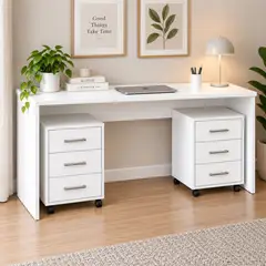 Pelikano - Escritorio Blanco con 2 Cajoneras Móviles y 6 Cajones | Innovaciones Lumik
