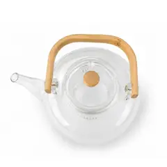 GENERICO - Tetera de Borosilicato con Infusor y Asa de Bambú