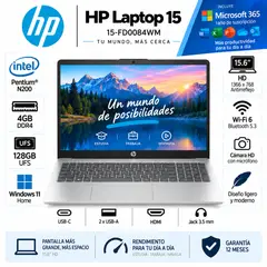 HP - Laptop HP 15-FD0084WM Intel® Pentium® N200 4GB DDR4 128GB UFS 15.6" HD Windows 11 Home