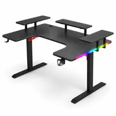 GENERICO - Escritorio Gamer con Iluminación RGB, Portavasos, Soporte para Audífonos y 3 Repisas Elevadas P203