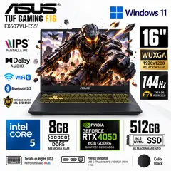 ASUS - ASUS TUF F16 FX607VU-ES51 GAMING INTEL CORE 5 210H 512GB SSD 8GB 16" NVIDIA RTX 4050 6GB W11