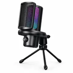 UNBRANDED COMPANY - Micrófono USB Condensador OEM ZTU40 RGB Negro con Trípode para Streaming, Podcast y Reuniones
