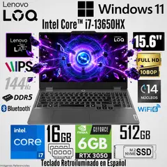 LENOVO - Laptop Lenovo LOQ 15IRX9 Intel Core i7-13650HX 16GB RAM 512GB SSD RTX 3050-6GB  15.6"  FHD 144Hz