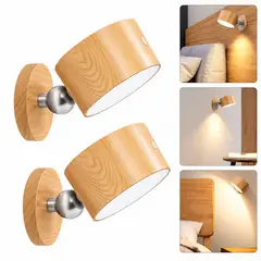OEM - Pack 2 Lámparas de Pared LED Recargables Táctiles 3 Tonos Acabado Madera