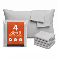 GENERICO - FUNDAS DE ALMOHADA SOBRE 45CM X 65CM PACK x4 UNID ALGODÓN GRIS CLARO
