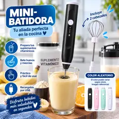 GENERICO - Mini Batidora Eléctrica Recargable USB Para Café, Leche y Mezclas - Color Aleatorio