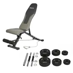 PROIRON - Banca PRO -I + Set de Mancuernas de Caucho Ajustable de 20Kg