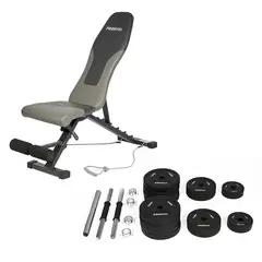 PROIRON - Banca PRO -I + Set de Mancuernas de Caucho Ajustable de 30Kg