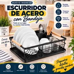 GENERICO - Organizador Escurridor De Platos de Acero con Bandeja —  Resistente y Moderno
