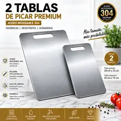 GENERICO - 2 TABLAS DE PICAR ACERO INOXIDABLE 34x23 Y 25X15 CM DISEÑO PREMIUM