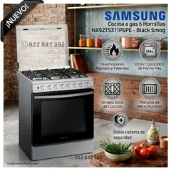 SAMSUNG - Cocina Samsung a Gas 6 hornillas Black Smog NX52T5311PS - Modelo Nuevo