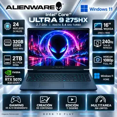 Dell - Laptop Dell Alienware Aurora  Intel Core Ultra 9 275HX RAM 32GB 2TB NVIDIA RTX 5070 8GB 16" WQXGA