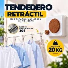 GENERICO - Tendedero Retráctil De Pared En Acero Inoxidable 304 – Resiste 20 kg