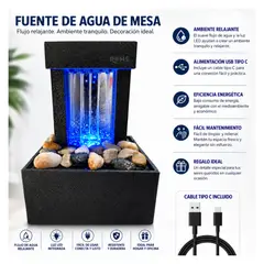 OEM - Fuente De Agua Decorativa De Mesa Con Luz LED Y Piedras USB Tipo C