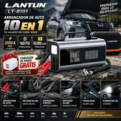 OEM - Arrancador de bateria 10 en 1  con Aspiradora para AUTOS Y CAMIONETAS DE HASTA 8 L+Cargador de Pared