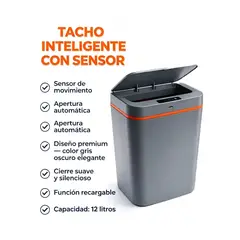 OEM - Tacho De Basura Inteligente Con Sensor Automático Recargable 12L griss