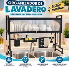 GENERICO - Organizador De Lavadero  De Acero Con Tapa 2 Niveles | Ordena, Protege y Ahorra Espacio