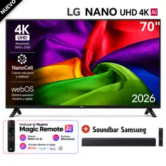 LG - Televisor LG 70" NANO 4K UHD AI Smart TV  70NU850BPSD 2026 + Soundbar Samsung