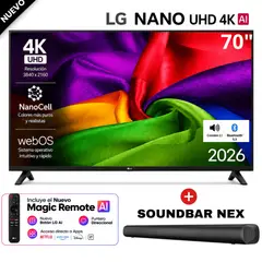 LG - Televisor LG 70" NANO 4K UHD AI Smart TV  70NU850BPSD 2026 + Soundbar Nex