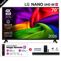 LG - Televisor LG 70" NANO 4K UHD AI Smart TV  70NU850BPSD 2026 + Soundbar B450