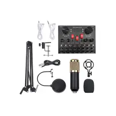 PREMIUM - Kit Microfono Condensador con Tarjeta de Sonido v8s Profesional Studio para Pc