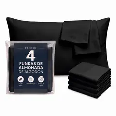 GENERICO - FUNDAS DE ALMOHADA SOBRE 45CM X 65CM PACK x4 UNID ALGODÓN NEGRO