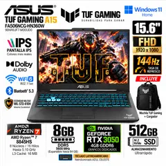 ASUS - Laptop ASUS TUF A15 FA506NCG-HN360W Ryzen 7 8845HS 8GB 512GB RTX 3050 4GB 15.6" 144Hz W11