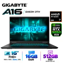 GIGABYTE - Laptop Gamer Gigabyte A16 GA63H Ryzen 7 260 16GB RAM 512GB SSD RTX 5050 8GB 16" FHD+ 165Hz