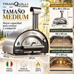 TRANQUILLI FORNI - HORNO PROFESIONAL  PREMIUM ITALIANO A LEÑA TRANQUILLI FORNI -  TAMAÑO MEDIUM  COLOR ACERO