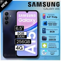 SAMSUNG - Celular Samsung Galaxy A15 4G 6.5" Pulg. 8GB RAM 256GB Android 14 - Negro Azulado