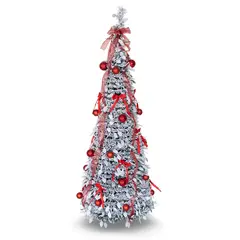 GENERICO - Árbol De Navidad De 1.50m Blanco Nevado Con Adornos Rojos