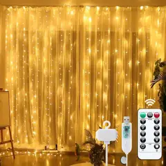 GENERICO - Cortina de Luces Decorativas LED 3x3 m USB con Control Remoto y 8 Modos