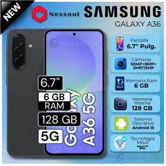 SAMSUNG - Celular Samsung Galaxy A36 5G  6.7"  Pulg. 6GB RAM 128GB Android 14  - Negro