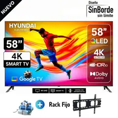 HYUNDAI - Televisor Hyundai 58 4K QLED Smart Google HYLED5813QG + Rack Fijo
