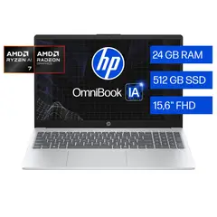 HP - Laptop Hp Omnibook 3 Amd Ryzen Ai 7 24gb Ram   512 Gb Ssd 15.6" Fhd 15-fn0072la