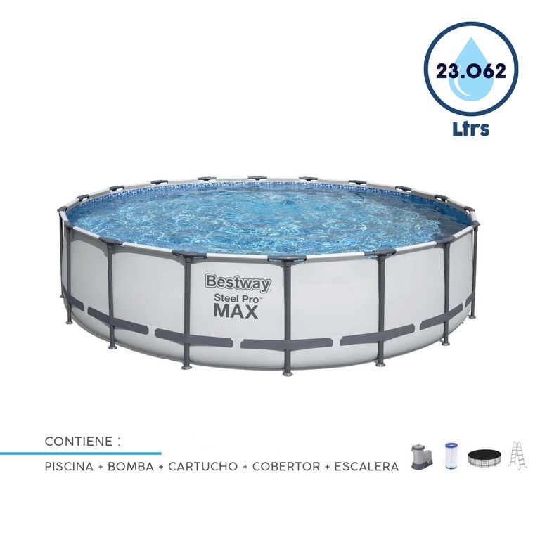 Combo Piscina Estructural Redonda con Bombra 549x122cm 23062l + Cobertor + Escalera