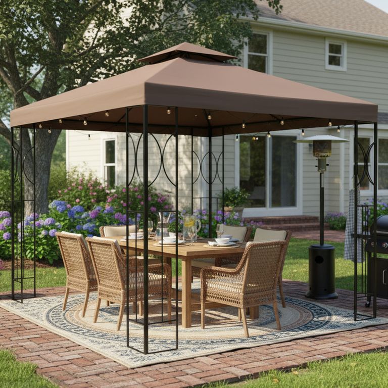 Pérgola Armable Poliester/Metal Tabaco 3x3m