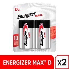 ENERGIZER - Pack de 2 Pilas Alcalinas Tipo D 1.5V