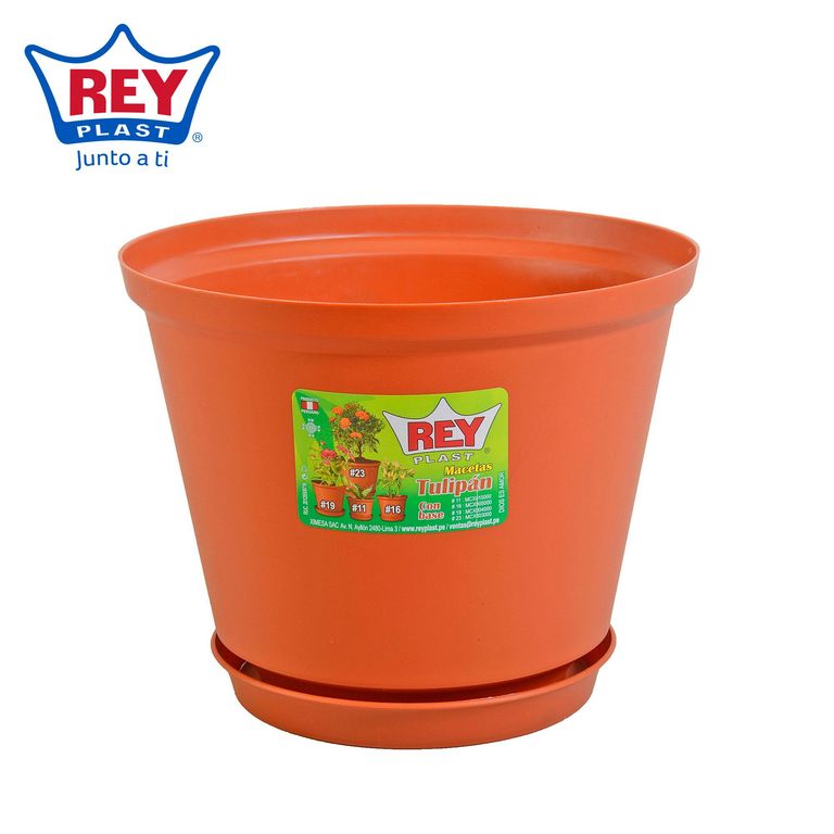 Maceta Tulipan con Base N23 Naranja 22.5x18x